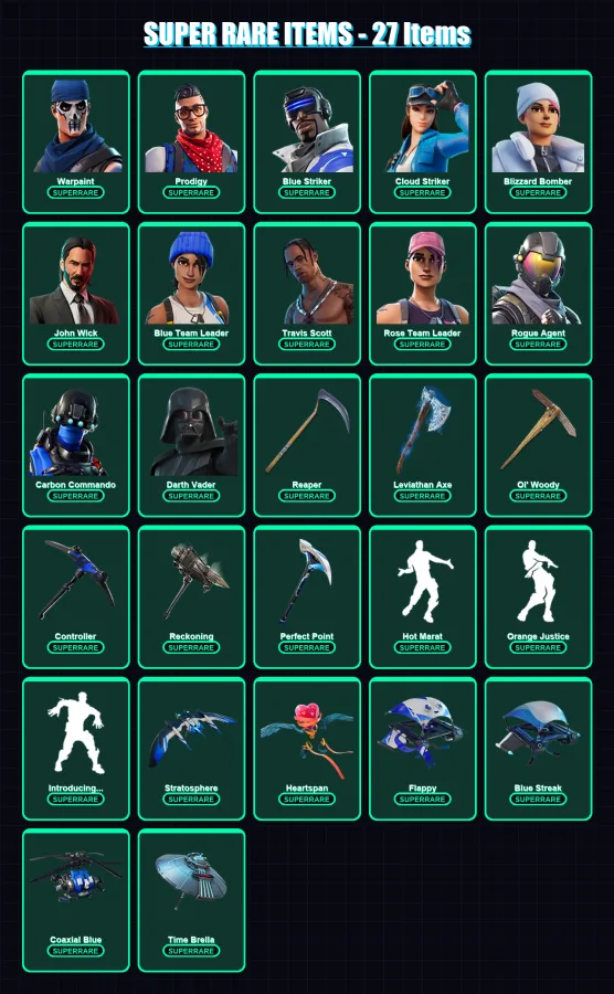 [PS4/PS5/XBOX/PC] | Warpaint | Prodigy | Blue Striker | Cloud Striker | Blizzard Bomber | 373 skin | 364 pickaxe | 318 emote | 293 glider | Lv5936