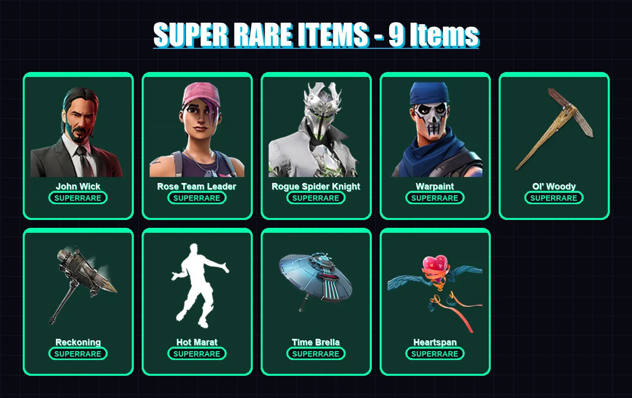 [PC/PSN] | John Wick | Rose Team Leader | Rogue Spider Knight | Warpaint | The Prisoner | 133 skin | 168 pickaxe | 131 emote | 161 glider | Lv1956