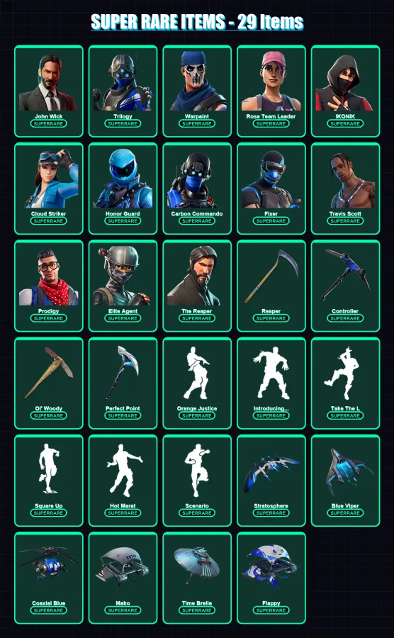 [PC/XBOX] | John Wick | Trilogy | Warpaint | Rose Team Leader | IKONIK | 195 skin | 166 pickaxe | 191 emote | 150 glider | Lv1653