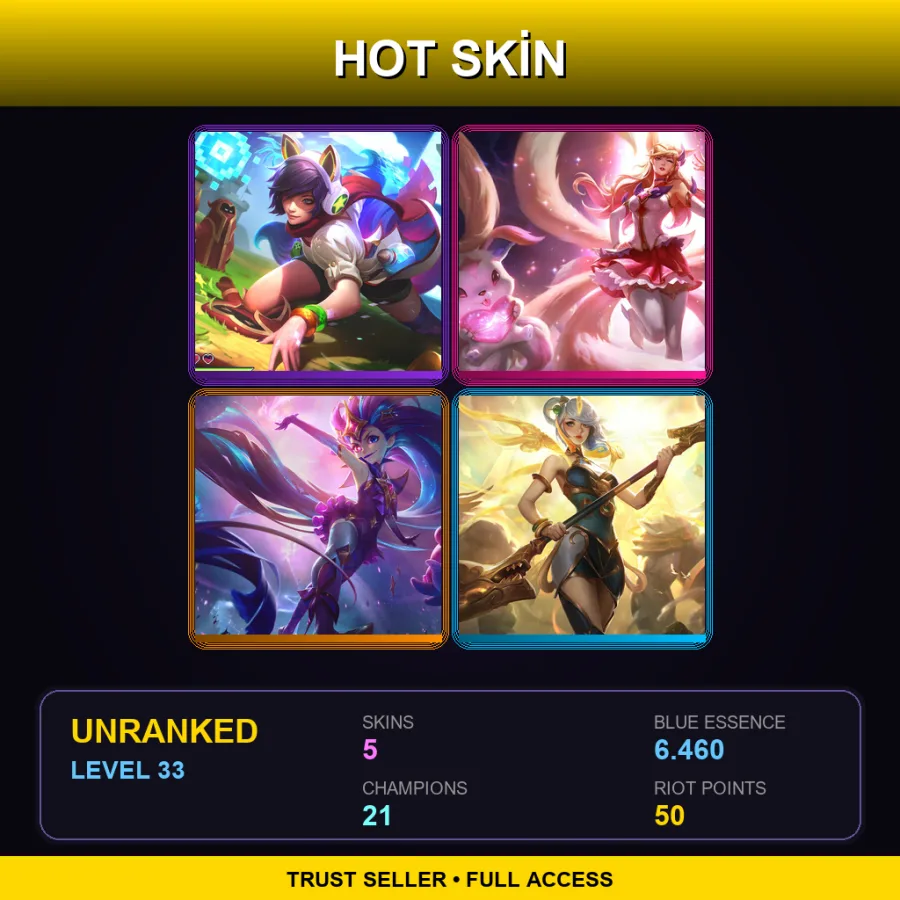 NA | Lv33 | Unranked | 5 Skin | 21 Champ