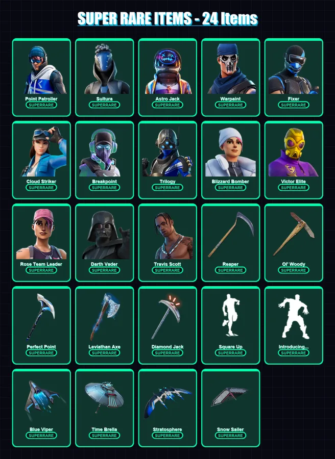 [PS4/PS5/XBOX/PC] | Point Patroller | Sultura | Astro Jack | Warpaint | Fixer | 476 skin | 359 pickaxe | 286 emote | 225 glider | Lv4580