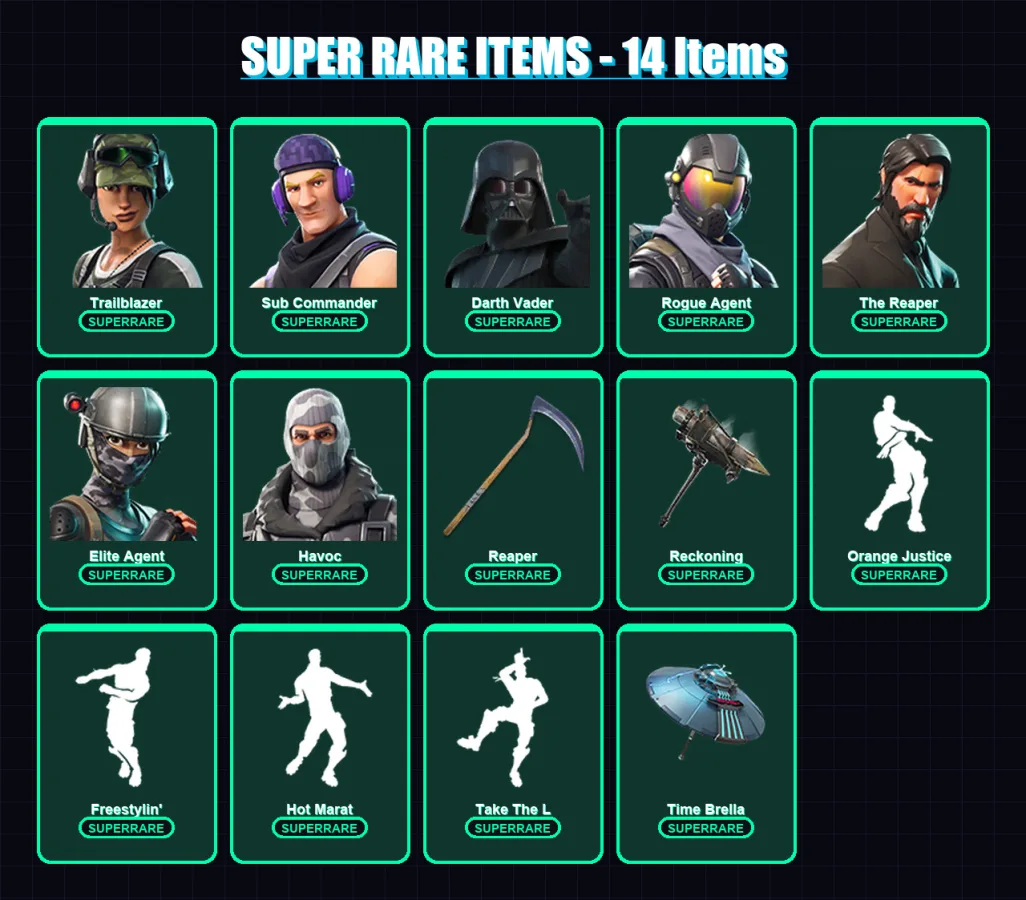 [PC/XBOX] | Trailblazer | Sub Commander | Darth Vader | Rogue Agent | The Reaper | 161 skin | 134 pickaxe | 131 emote | 139 glider | Lv1929 — Fortnite account