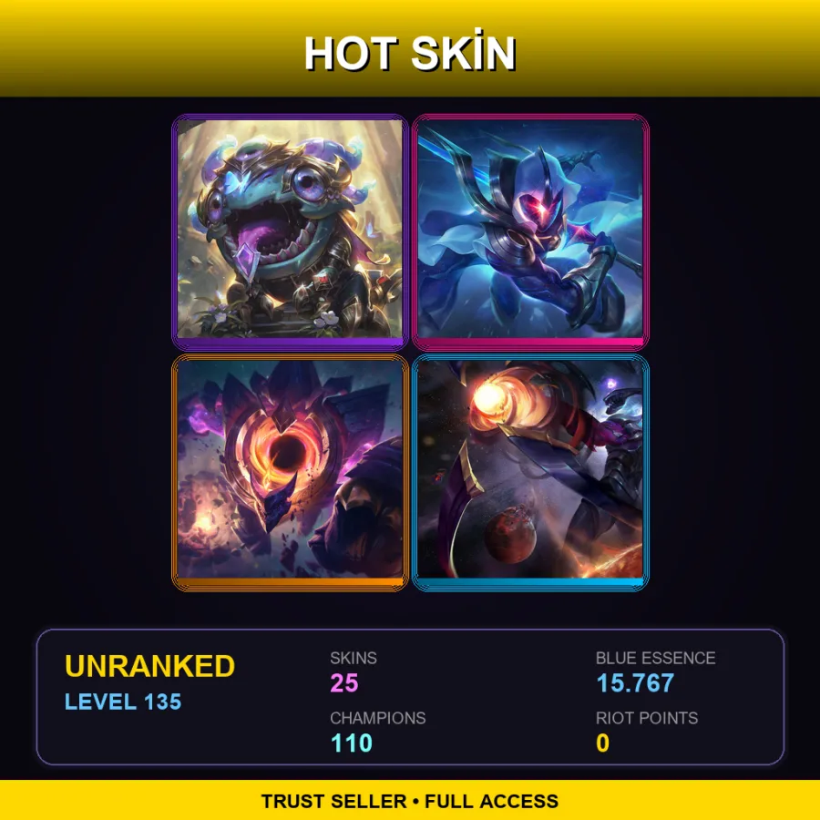 LAS | Lv135 | Unranked | 25 Skin | 110 Champ — LoL account