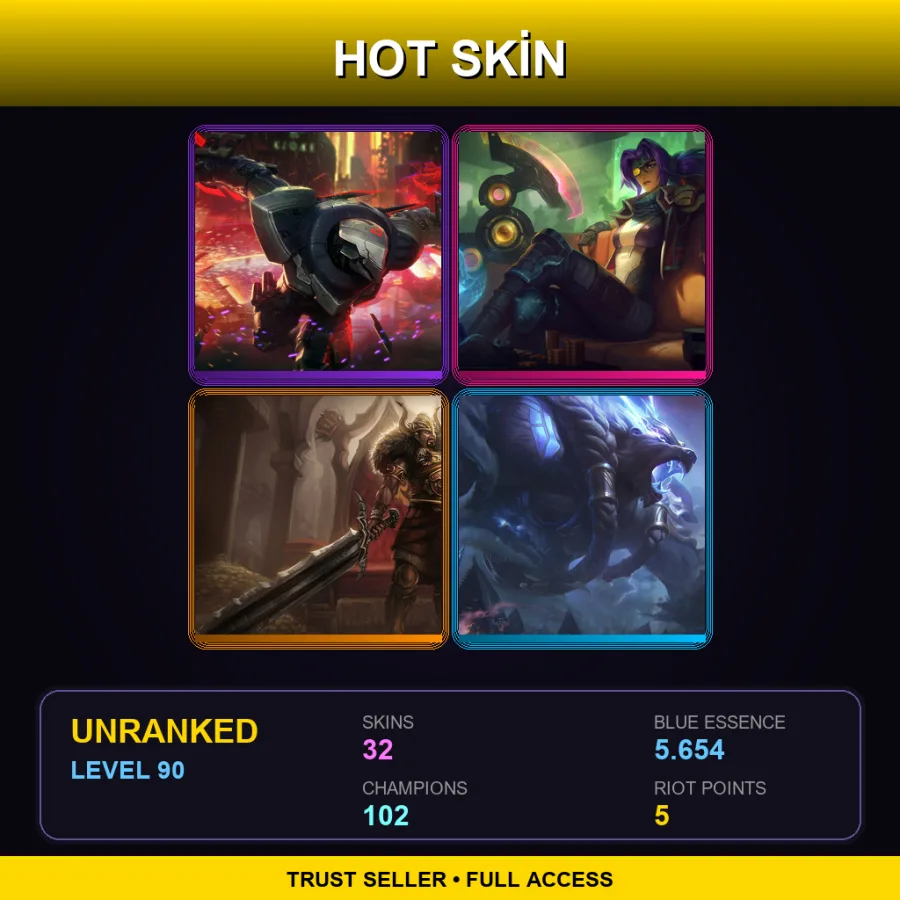 TR | Lv90 | Unranked | 32 Skin | 102 Champ — LoL account