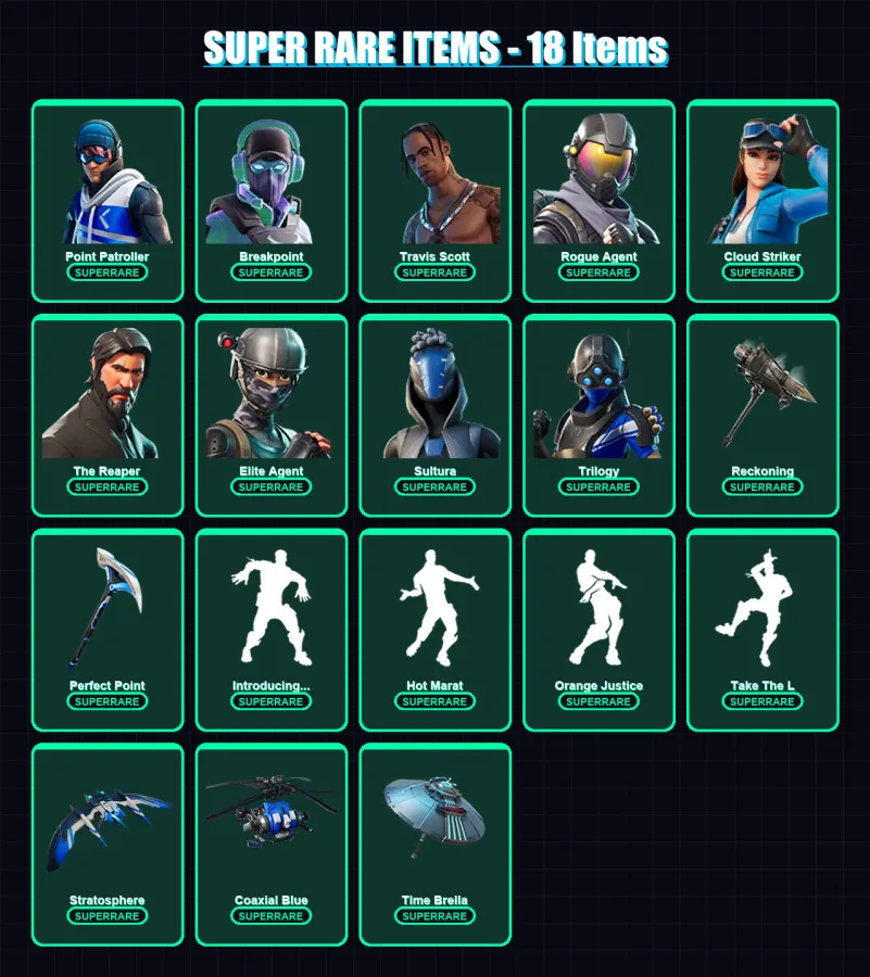 [PC/XBOX/PSN] | Point Patroller | Breakpoint | Travis Scott | Rogue Agent | Cloud Striker | 124 skin | 110 pickaxe | 125 emote | 106 glider | Lv1576