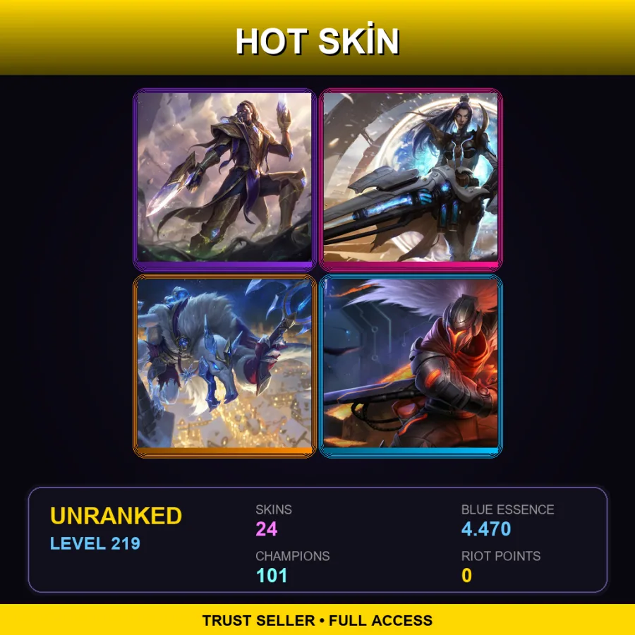 LAS | Lv219 | Unranked | 24 Skin | 101 Champ — LoL account