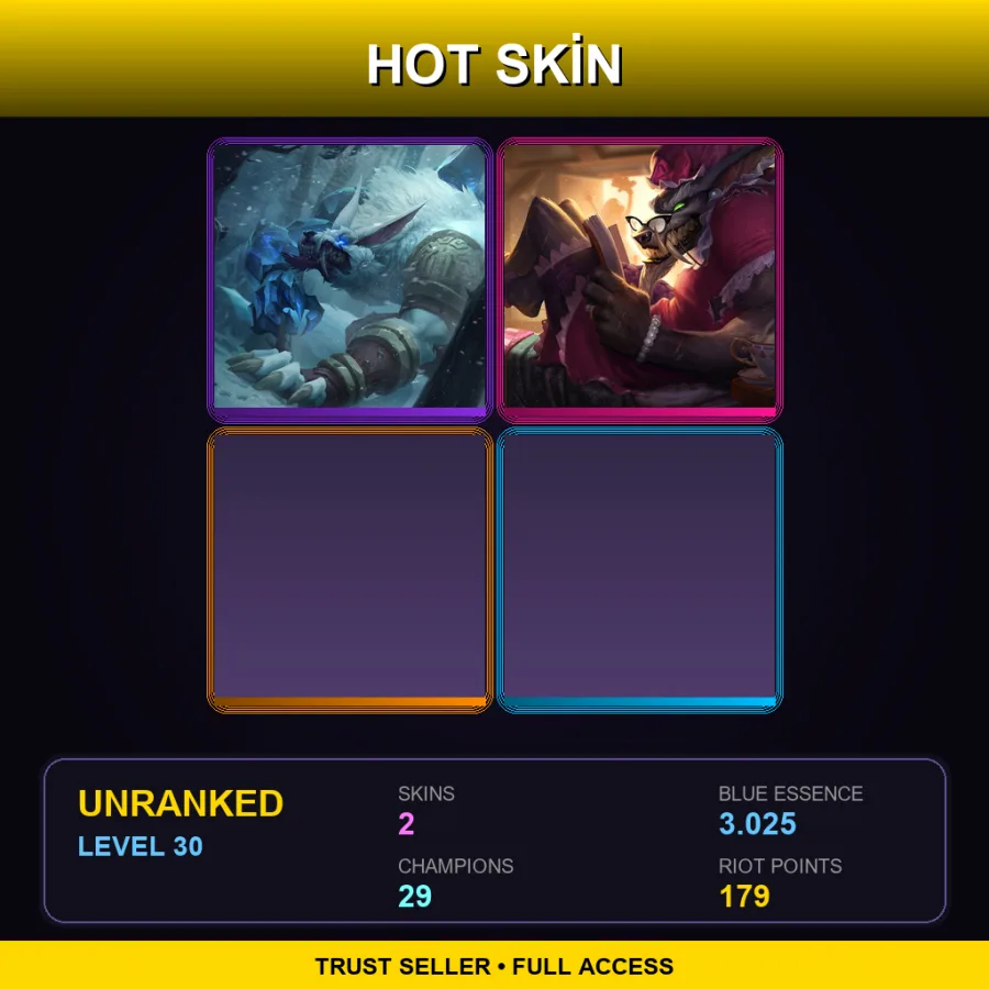 EUW | Lv30 | Unranked | 2 Skin | 29 Champ — LoL account