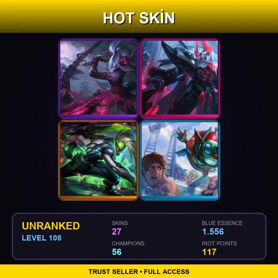 EUW | Lv108 | Unranked | 27 Skin | 56 Champ — LoL account
