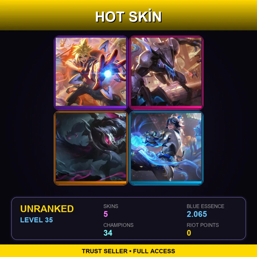 LAS | Lv35 | Unranked | 5 Skin | 34 Champ — LoL account