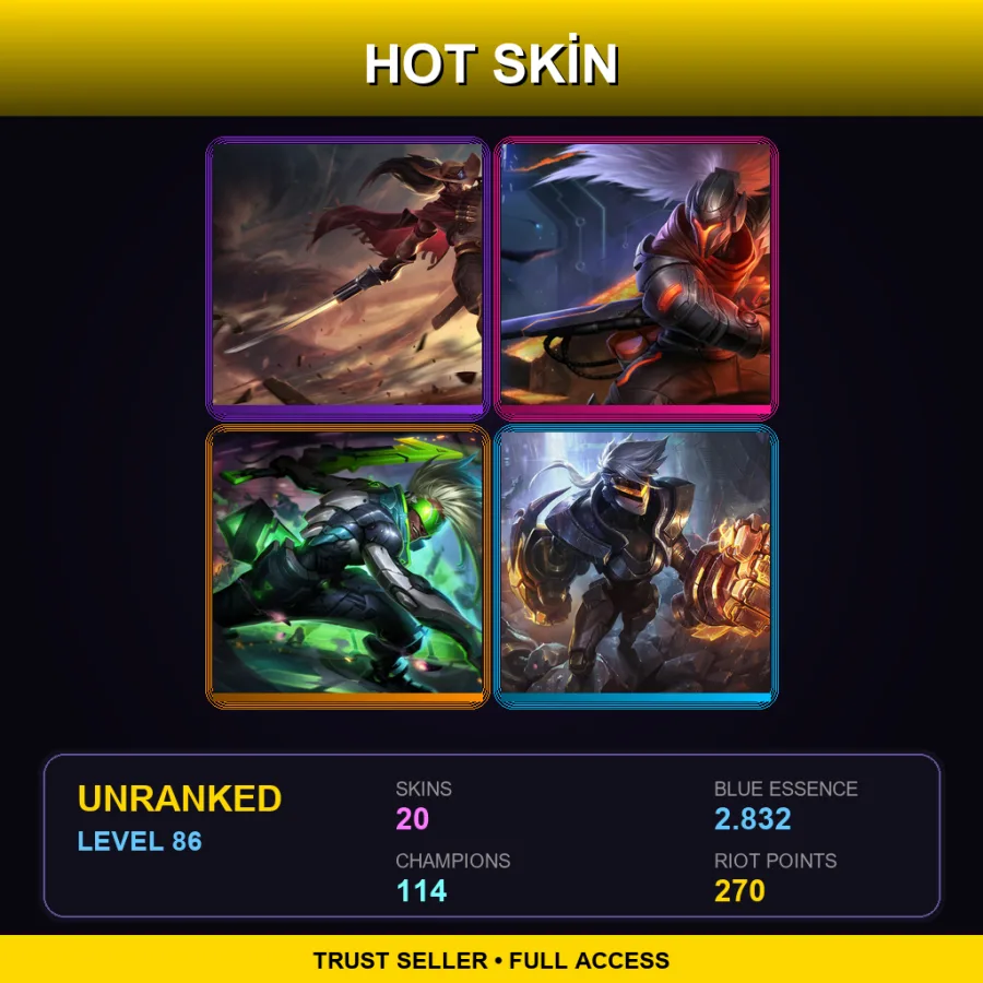 SG | Lv86 | Unranked | 20 Skin | 114 Champ — LoL account