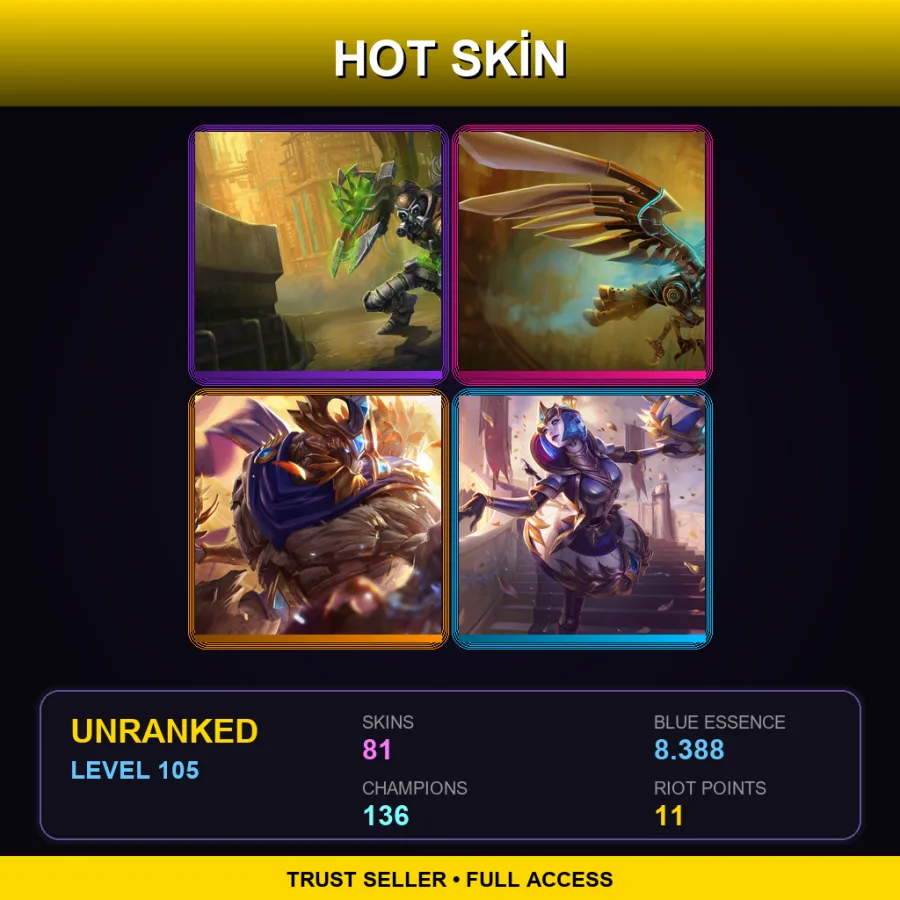 SG | Lv105 | Unranked | 81 Skin | 136 Champ — LoL account