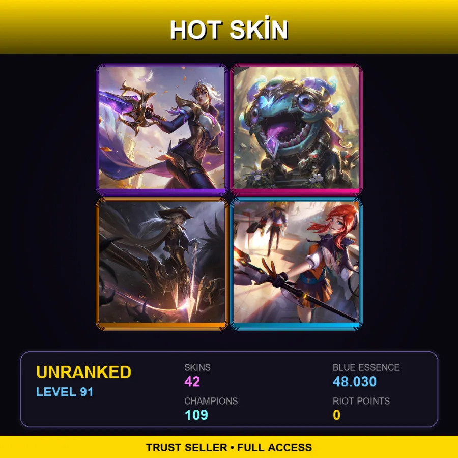 VN | Lv91 | Unranked | 42 Skin | 109 Champ — Eternal Sword Yi