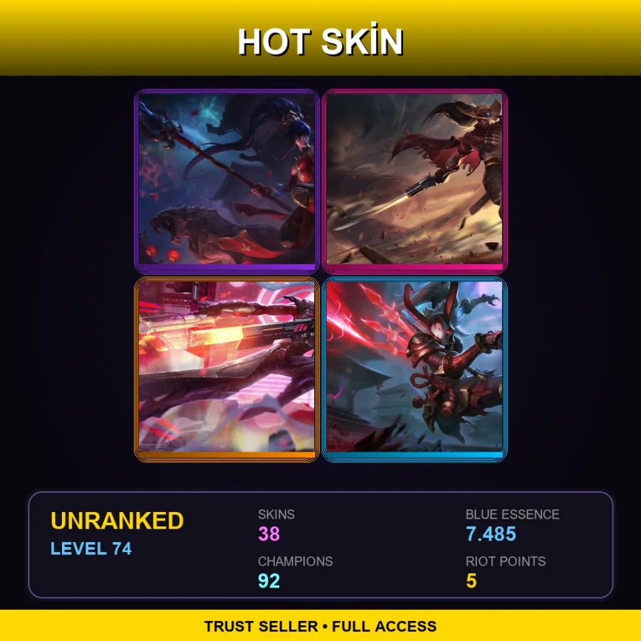 TR | Lv74 | Unranked | 38 Skin | 92 Champ — LoL account