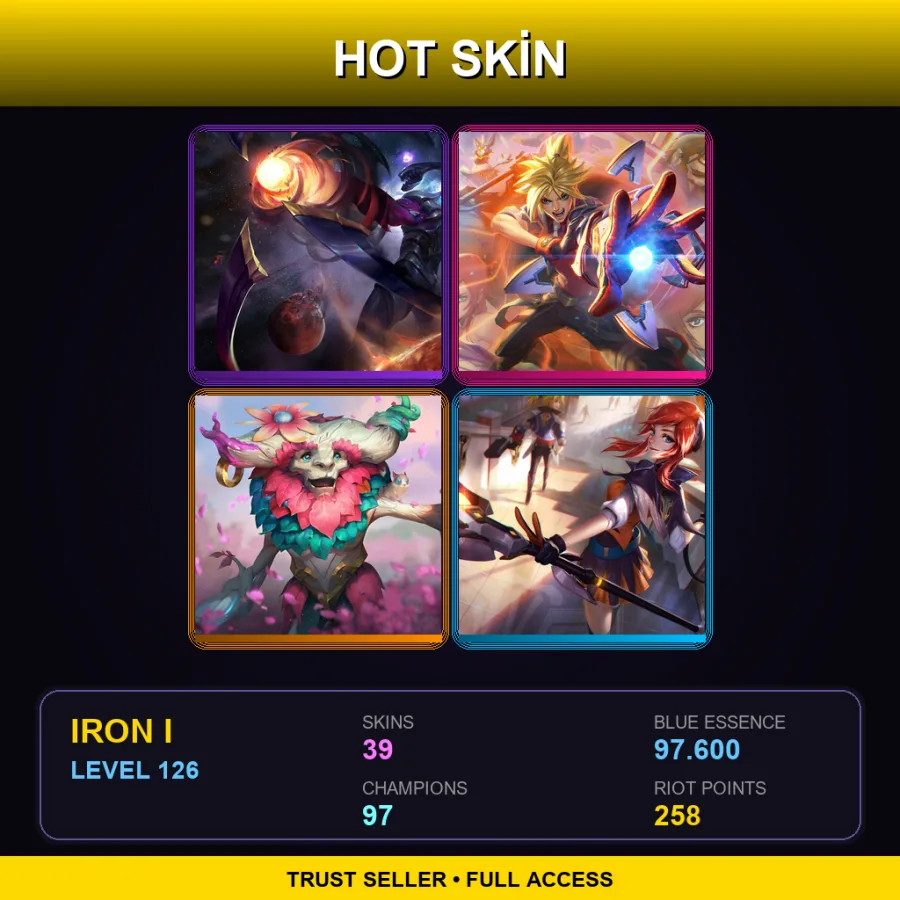 OCE | Dark Star Varus | Battle Academia Ezreal | Spirit Blossom Ivern | Battle Academia Lux | 39 Skin | 97 Champ | Iron I | Lv126