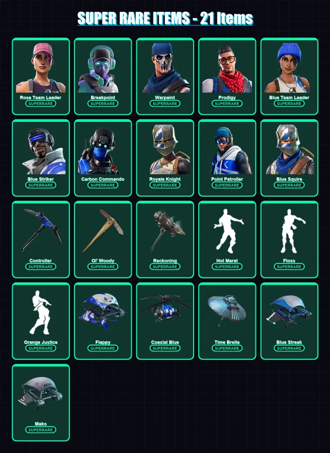 [PS4/PS5/XBOX/PC] | Rose Team Leader | Breakpoint | Warpaint | Prodigy | Blue Team Leader | 96 skin | 97 pickaxe | 91 emote | 99 glider | Lv1689