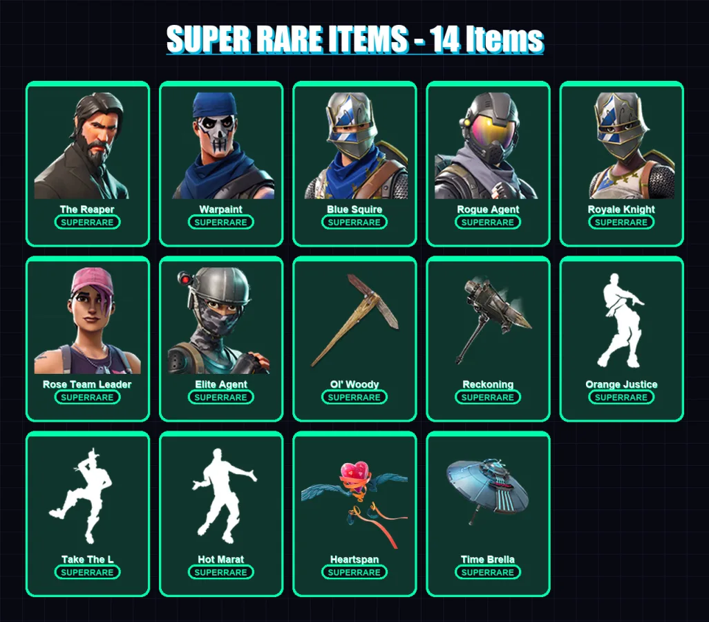 [SWITCH/PSN/PC] | The Reaper | Warpaint | Blue Squire | Rogue Agent | Royale Knight | 137 skin | 122 pickaxe | 131 emote | 113 glider | Lv1577