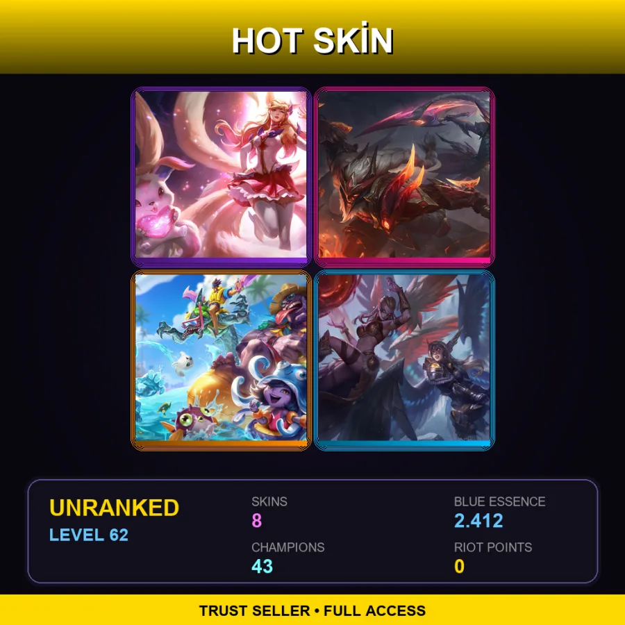 TR | Lv62 | Unranked | 8 Skin | 43 Champ — LoL account