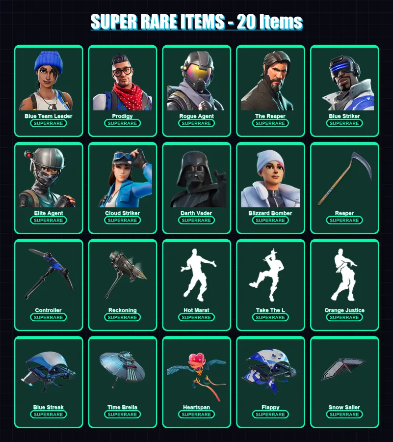 [PS4/PS5/XBOX/PC] | Blue Team Leader | Prodigy | Rogue Agent | The Reaper | Blue Striker | 157 skin | 147 pickaxe | 147 emote | 145 glider | Lv2215