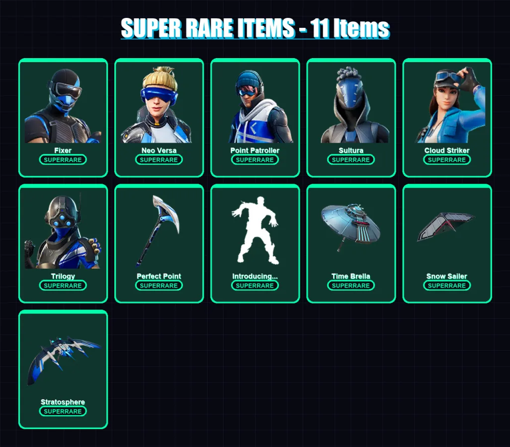 [PS4/PS5/XBOX/PC] | Fixer | Neo Versa | Point Patroller | Sultura | Cloud Striker | 94 skin | 154 pickaxe | 139 emote | 134 glider | Lv2076
