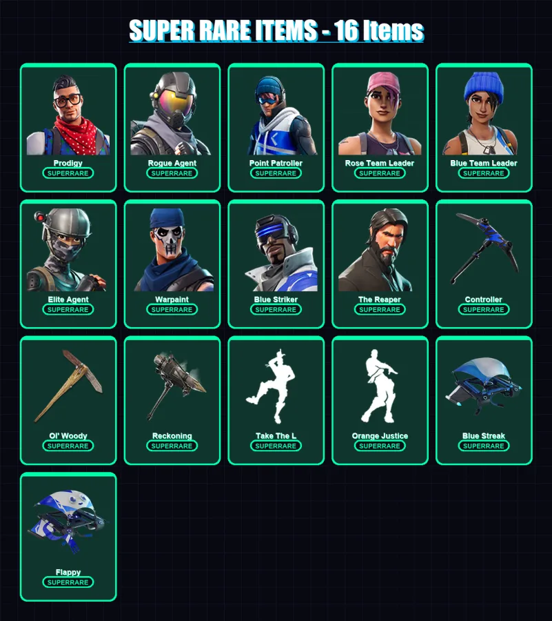 [PS4/PS5/PC] | Prodigy | Rogue Agent | Point Patroller | Rose Team Leader | Blue Team Leader | 64 skin | 77 pickaxe | 89 emote | 80 glider | Lv905
