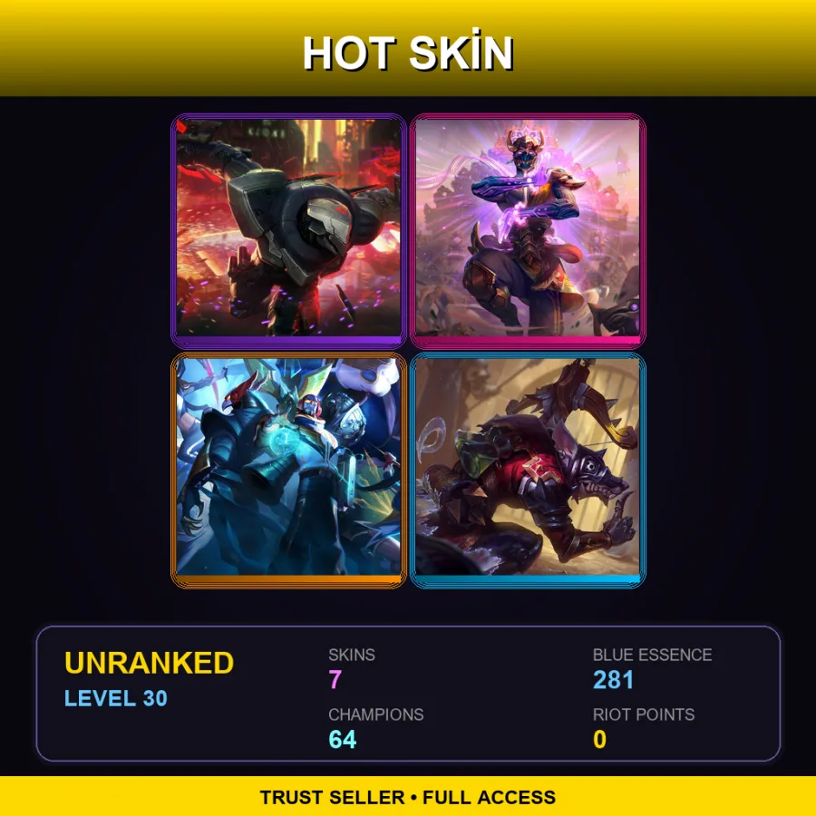 EUW | Lv30 | Unranked | 7 Skin | 64 Champ — Unranked / Smurf League of Legends