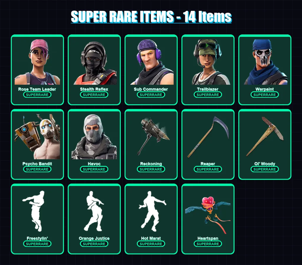 [PC/XBOX/PSN] | Rose Team Leader | Stealth Reflex | Sub Commander | Trailblazer | Warpaint | 107 skin | 88 pickaxe | 68 emote | 82 glider | Lv988