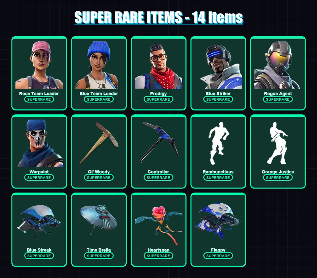 [PC/XBOX] | Rose Team Leader | Blue Team Leader | Prodigy | Blue Striker | Rogue Agent | 84 skin | 87 pickaxe | 109 emote | 58 glider | Lv1023