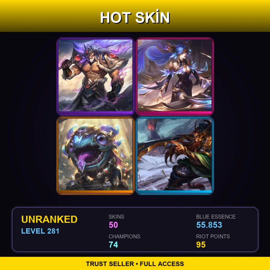 EUNE | Lv281 | Unranked | 50 Skin | 74 Champ — High Noon Darius