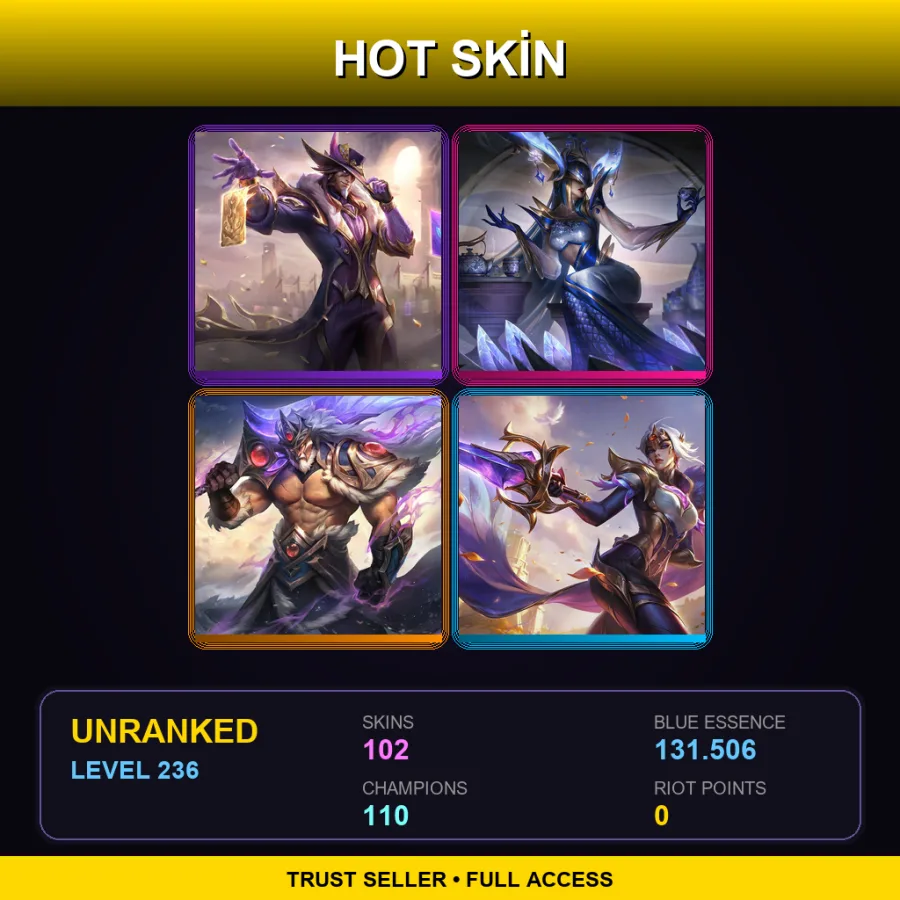 SG | Lv236 | Unranked | 102 Skin | 110 Champ — LoL account