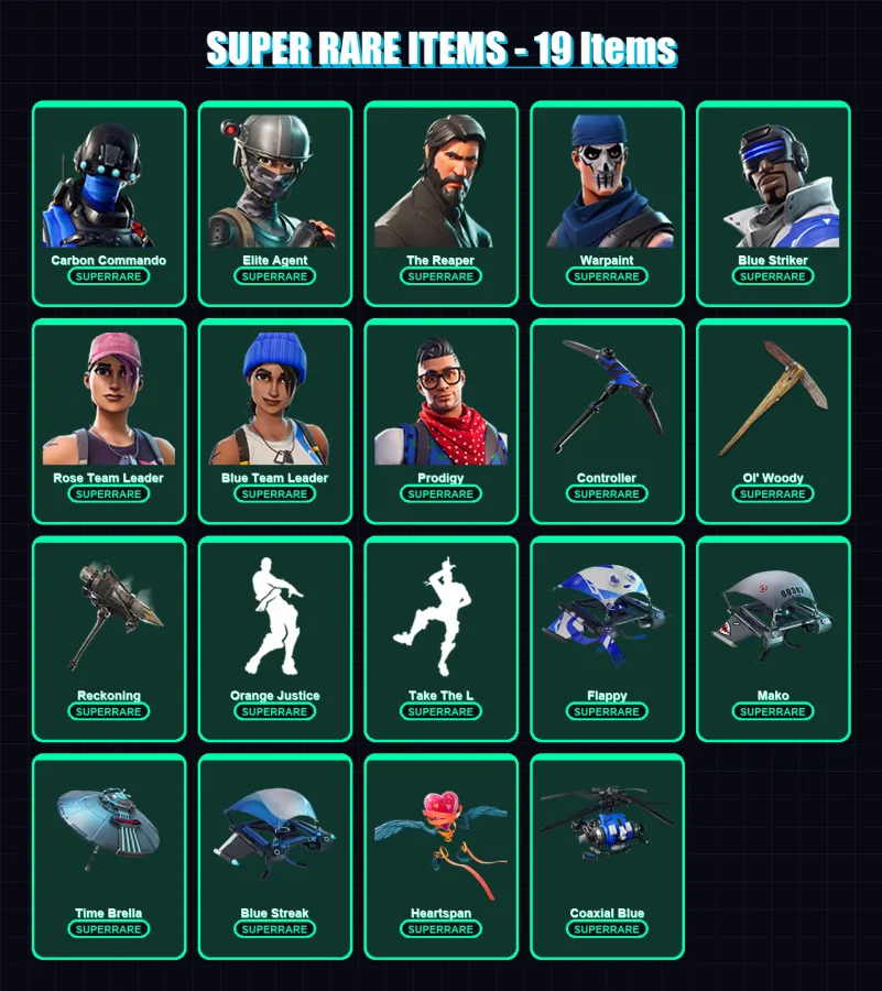 [PC] | Carbon Commando | Elite Agent | The Reaper | Warpaint | Blue Striker | 90 skin | 74 pickaxe | 102 emote | 84 glider | Lv1108