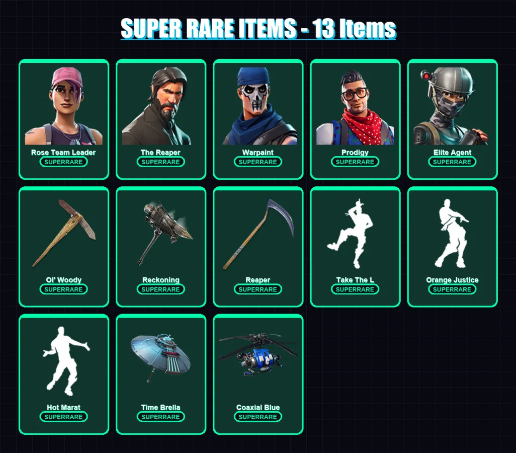 [PS4/PS5/XBOX/PC] | Rose Team Leader | The Reaper | Warpaint | Prodigy | Elite Agent | 143 skin | 164 pickaxe | 144 emote | 167 glider | Lv3369 — Fortnite account