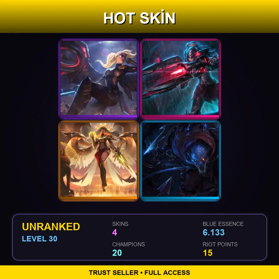 LAS | Riot Kayle | Headhunter Caitlyn | Transcended Kayle | Night Hunter Rengar | 4 Skin | 20 Champ | Lv30