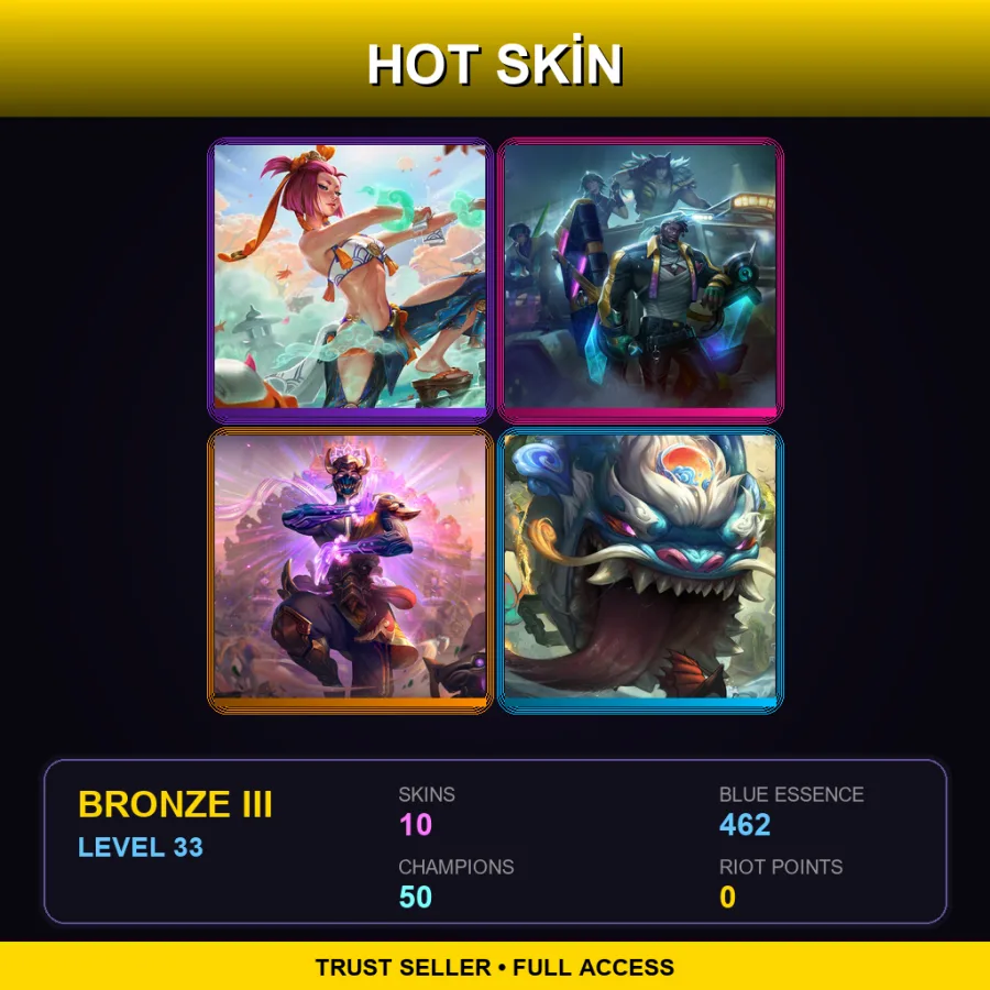 EUW | Lv33 | Bronze III | 10 Skin | 50 Champ