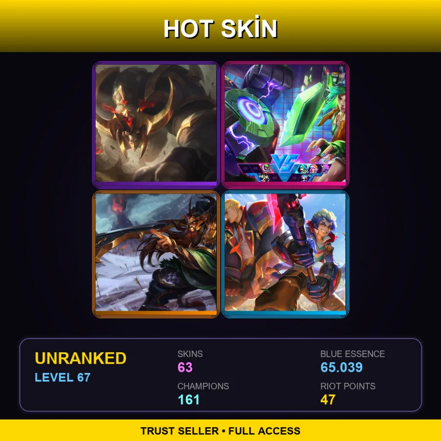 SG | Lv67 | Unranked | 63 Skin | 161 Champ — LoL account