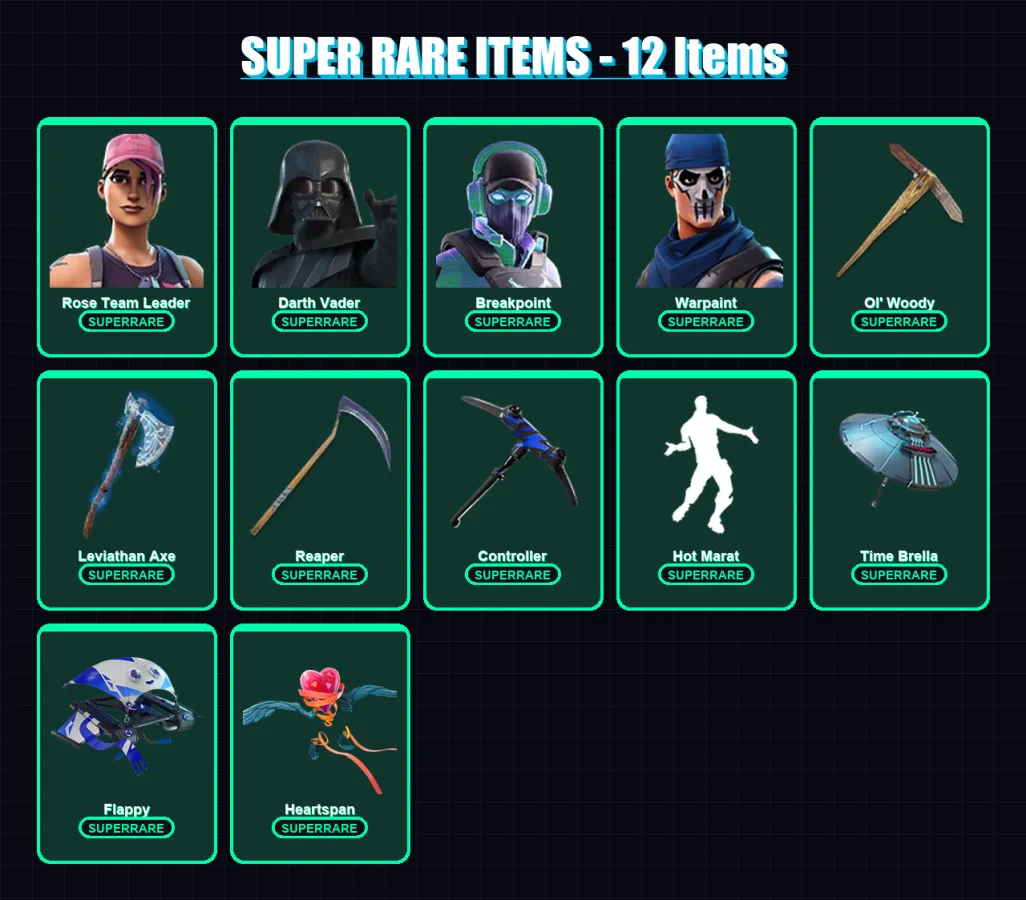 [PC/PSN] | Rose Team Leader | Darth Vader | Breakpoint | Warpaint | Snap | 213 skin | 232 pickaxe | 129 emote | 156 glider | Lv2581