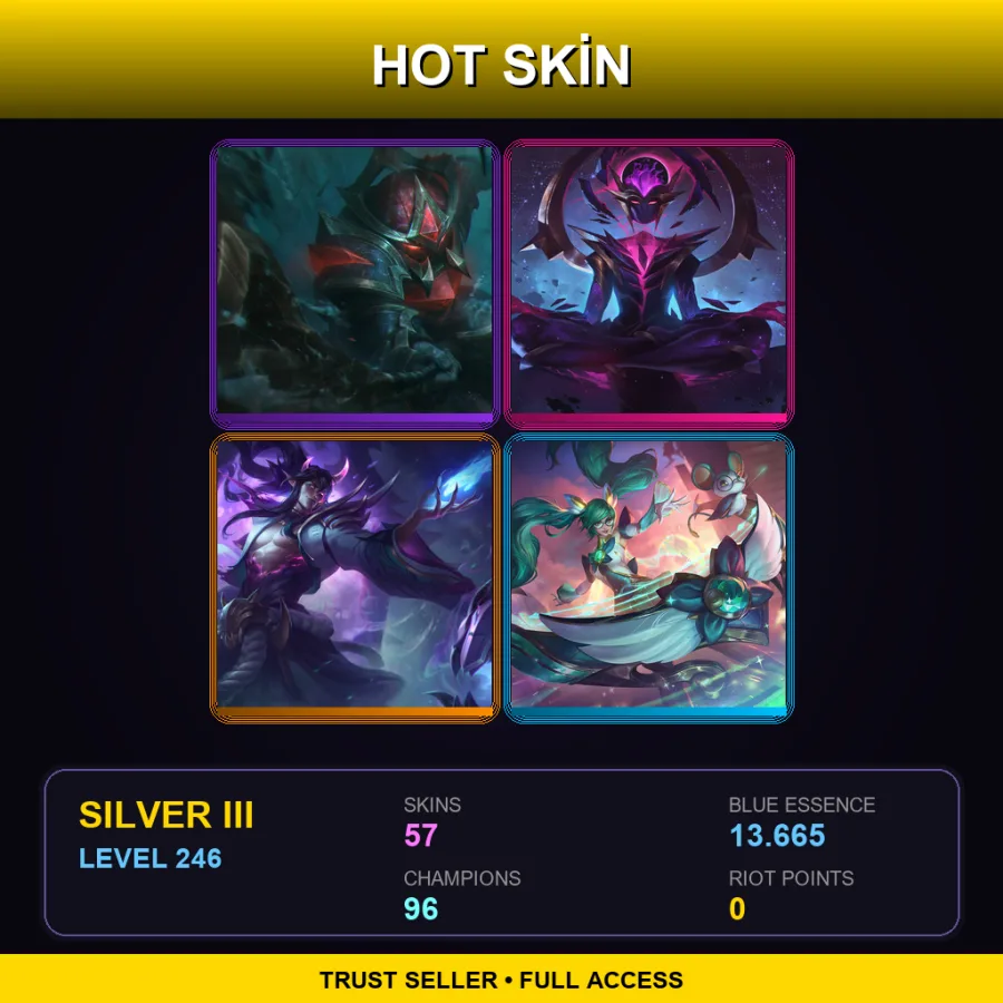 LAN | Lv246 | Silver III | 57 Skin | 96 Champ — LoL account