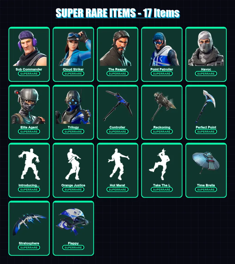 [PS4/PS5/XBOX/PC] | Sub Commander | Cloud Striker | The Reaper | Point Patroller | Havoc | 90 skin | 98 pickaxe | 103 emote | 99 glider | Lv1371 — Fortnite account
