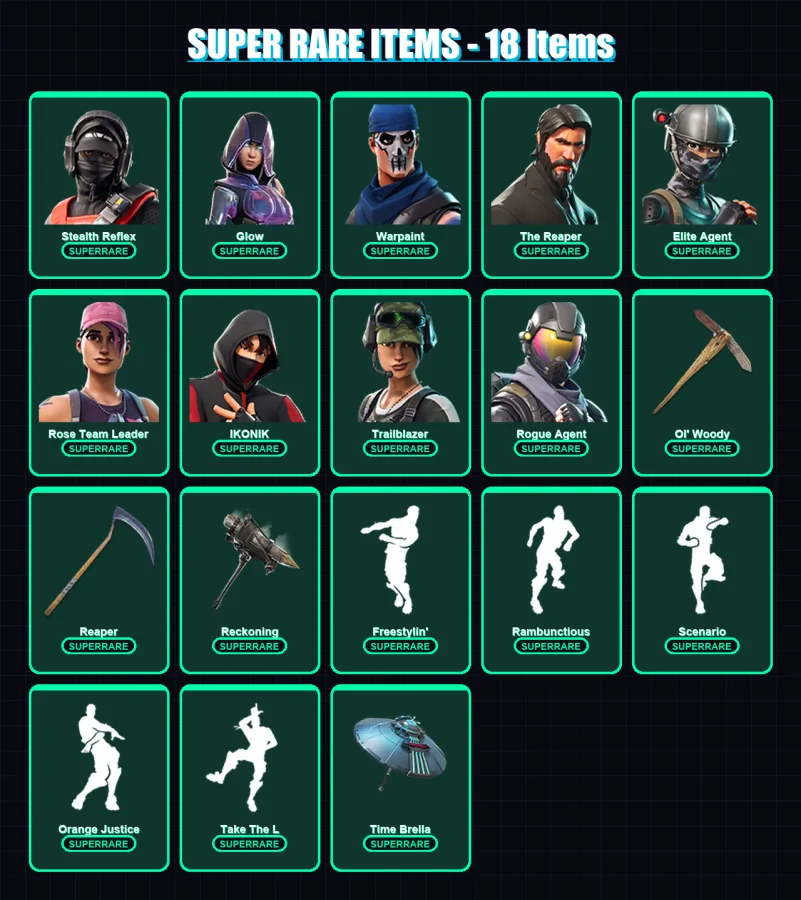 [PC/XBOX/PSN] | Stealth Reflex | Glow | Warpaint | The Reaper | Elite Agent | 203 skin | 195 pickaxe | 199 emote | 139 glider | Lv1783 — Fortnite account