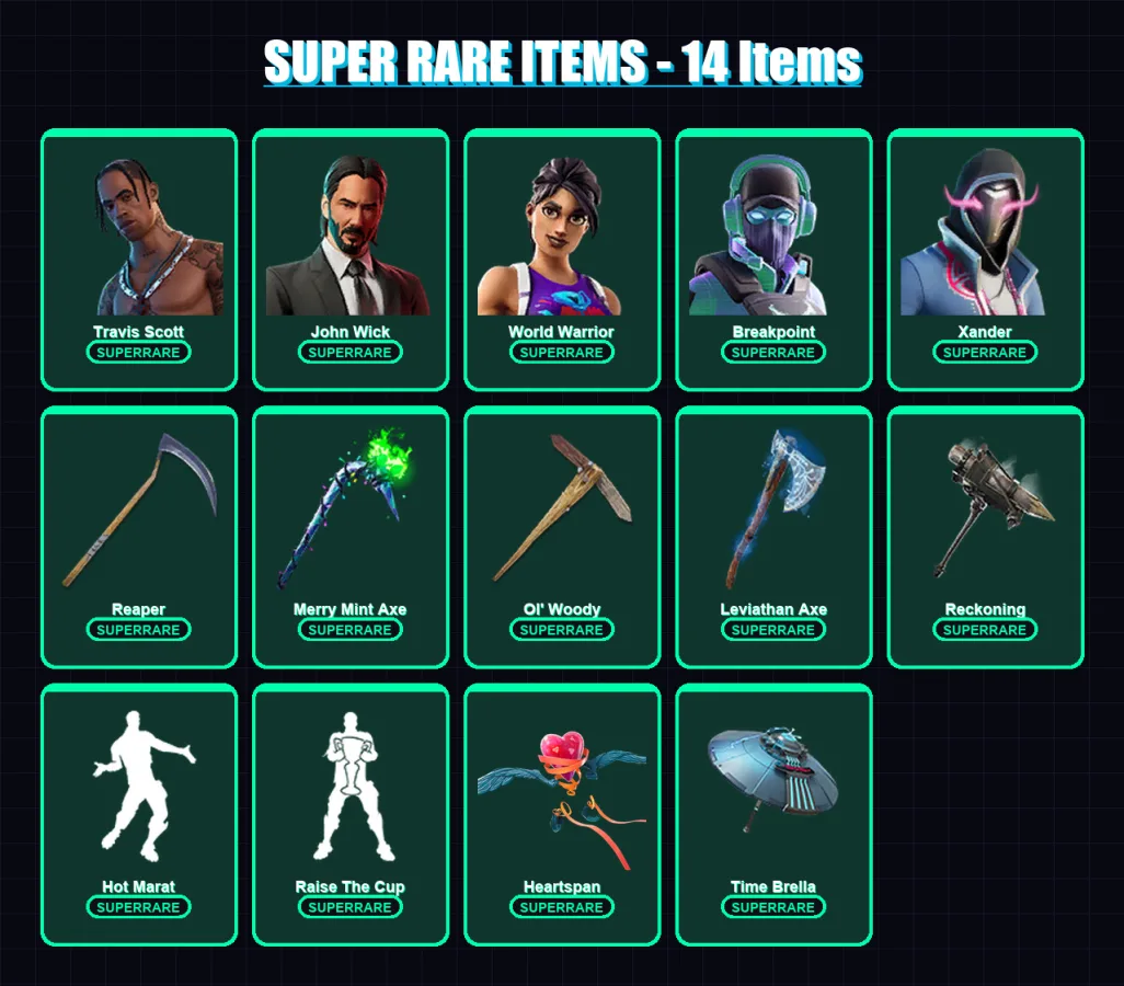 [PC/XBOX/PSN] | Travis Scott | John Wick | World Warrior | Breakpoint | Xander | 272 skin | 295 pickaxe | 233 emote | 232 glider | Lv4324