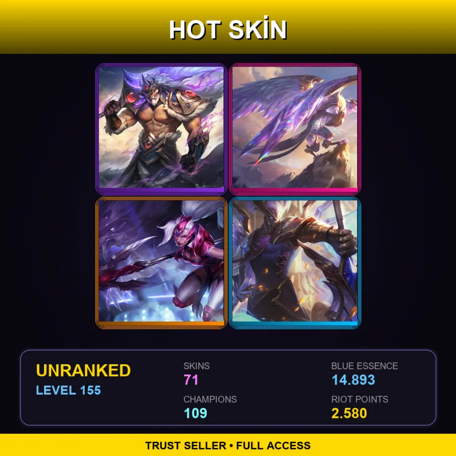 LAS | Victorious Tryndamere | Victorious Anivia | Challenger Nidalee | Victorious Aatrox | 71 Skin | 109 Champ | Lv155