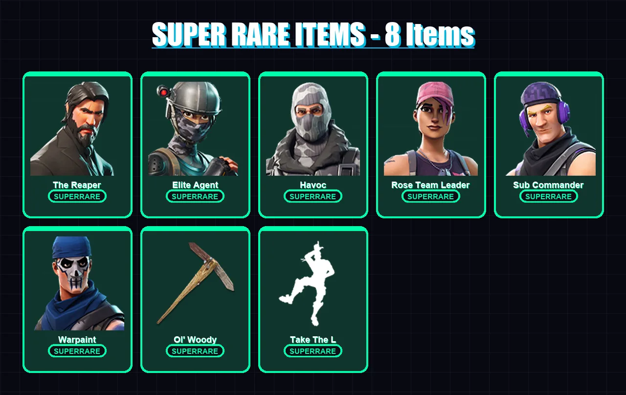 [PC/PSN] | The Reaper | Elite Agent | Havoc | Rose Team Leader | Sub Commander | 45 skin | 41 pickaxe | 25 emote | 35 glider | Lv441