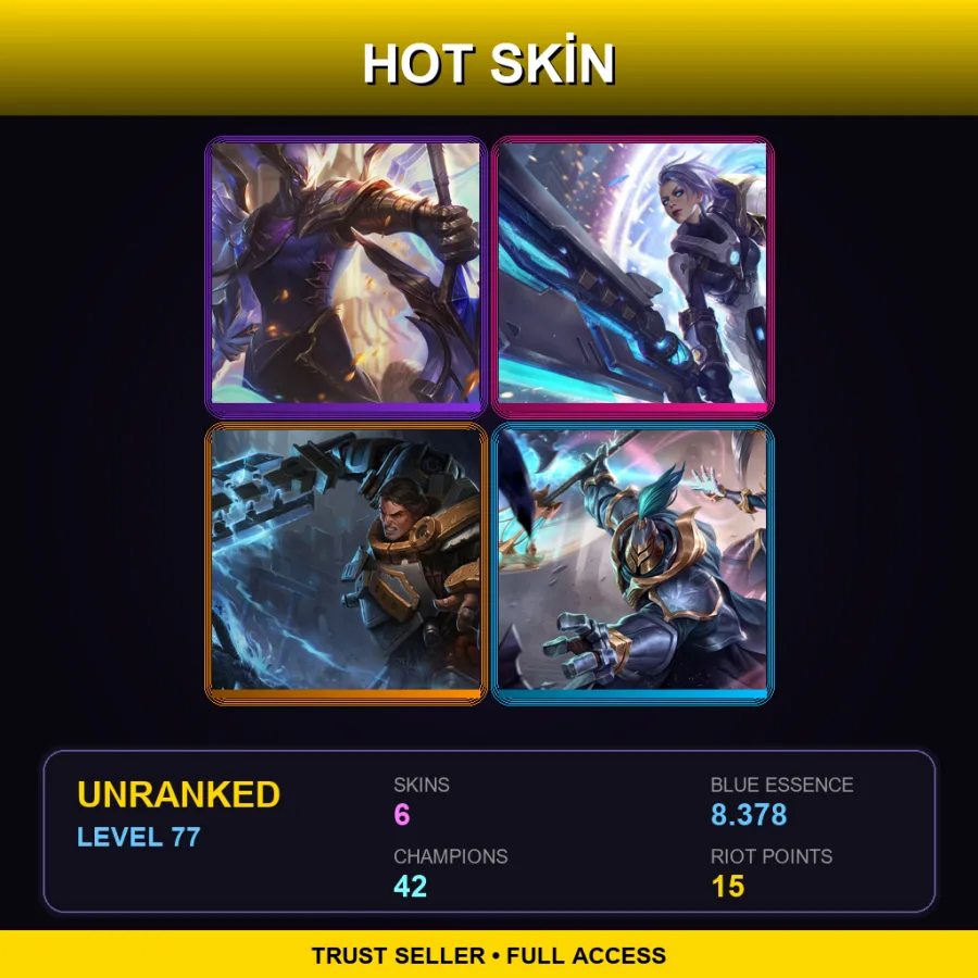EUW | Lv77 | Unranked | 6 Skin | 42 Champ — LoL account