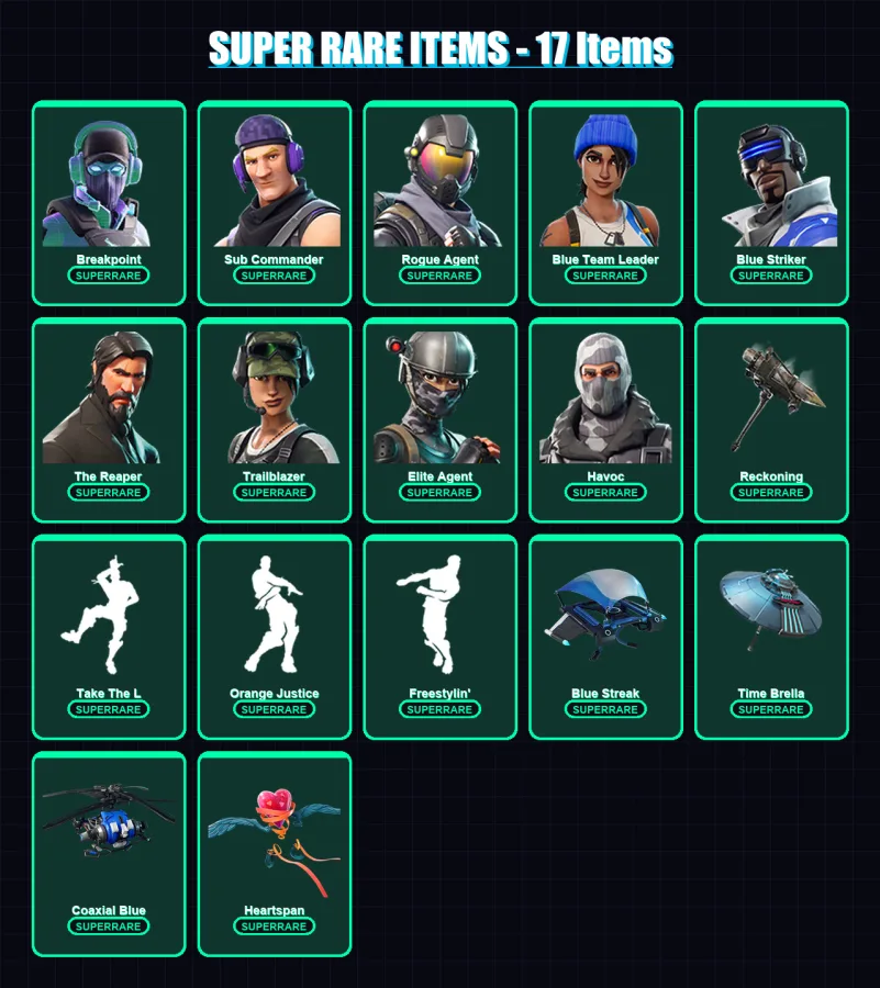 [PC/XBOX] | Breakpoint | Sub Commander | Rogue Agent | Blue Team Leader | Blue Striker | 103 skin | 85 pickaxe | 106 emote | 86 glider | Lv1268