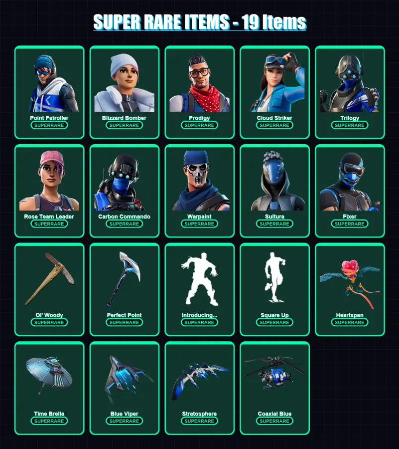 [PS4/PS5/XBOX/PC] | Point Patroller | Blizzard Bomber | Prodigy | Cloud Striker | Trilogy | 177 skin | 184 pickaxe | 157 emote | 160 glider | Lv2164 — Fortnite account