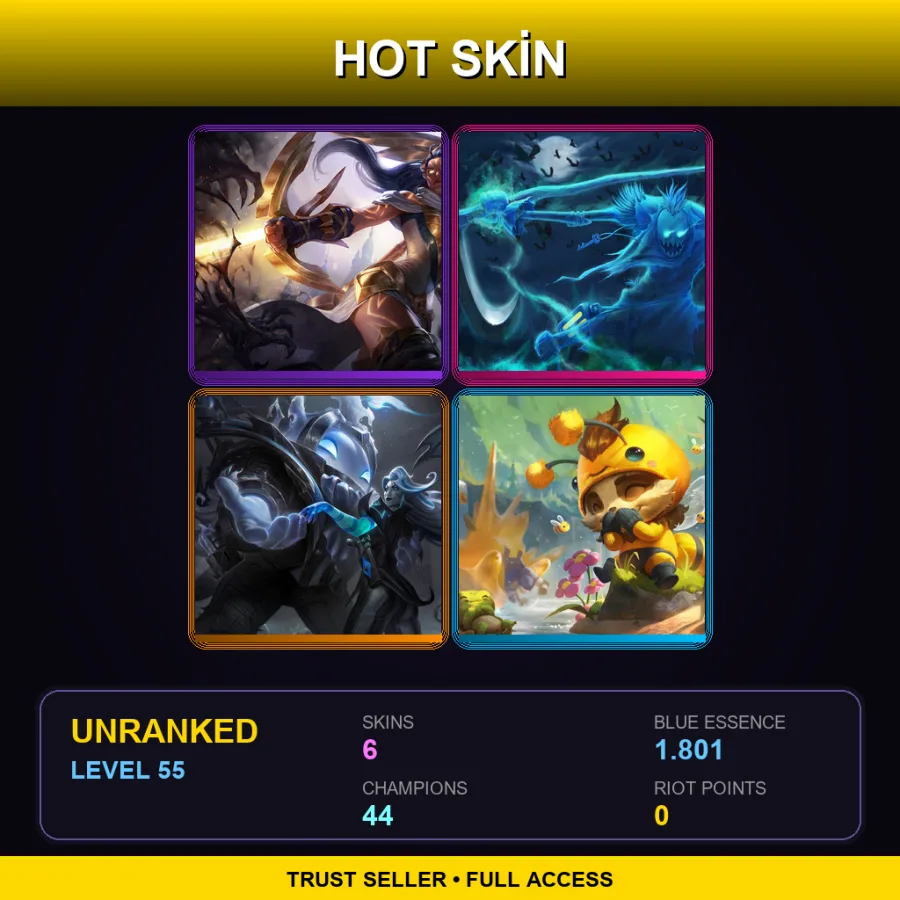 LAS | Lv55 | Unranked | 6 Skin | 44 Champ — LoL account