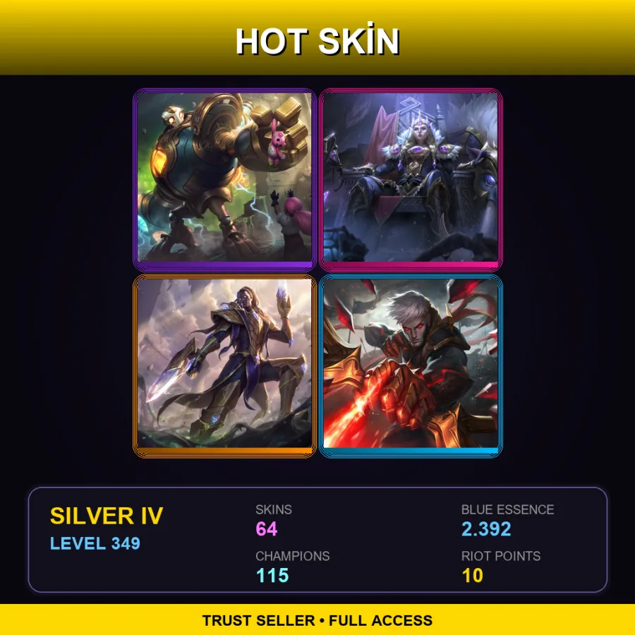 LAS | Victorious Blitzcrank | Victorious Sejuani | Victorious Lucian | Conqueror Varus | 64 Skin | 115 Champ | Silver IV | Lv349