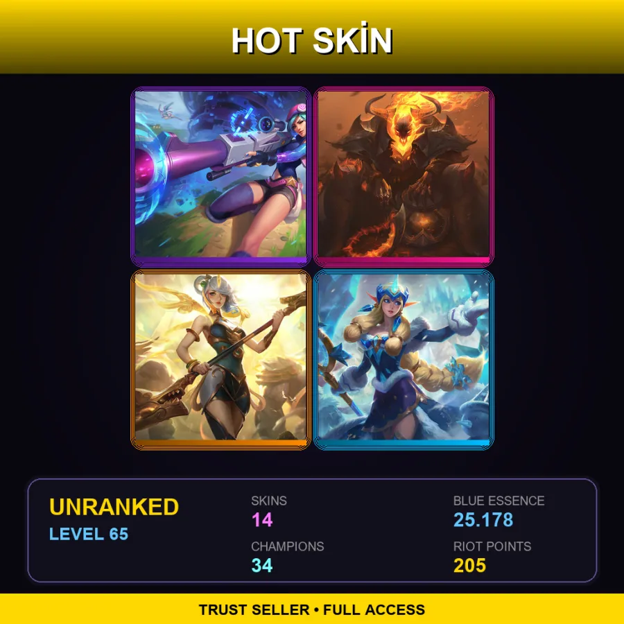 LAN | Lv65 | Unranked | 14 Skin | 34 Champ — LoL account