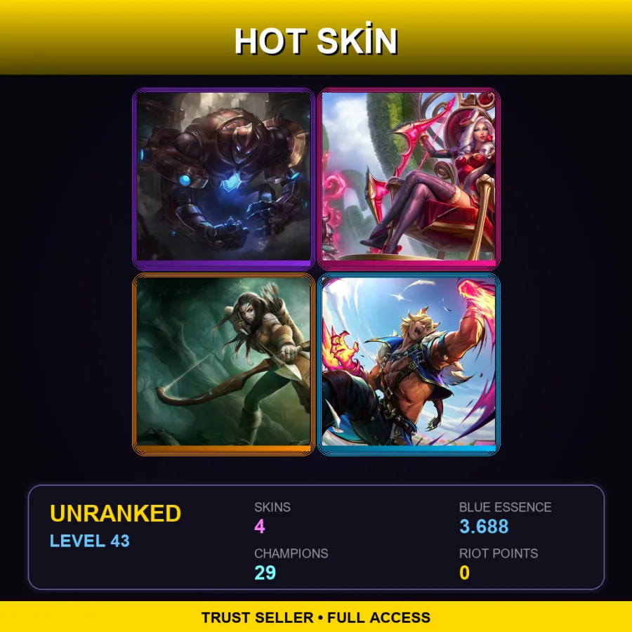 EUW | Lv43 | Unranked | 4 Skin | 29 Champ