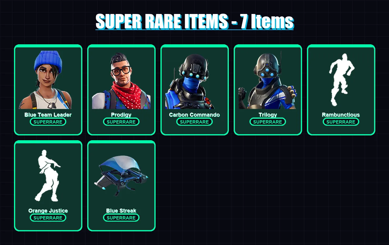 [PC/XBOX] | Blue Team Leader | Prodigy | Carbon Commando | Trilogy | Frozen Raven | 67 skin | 52 pickaxe | 79 emote | 72 glider | Lv978