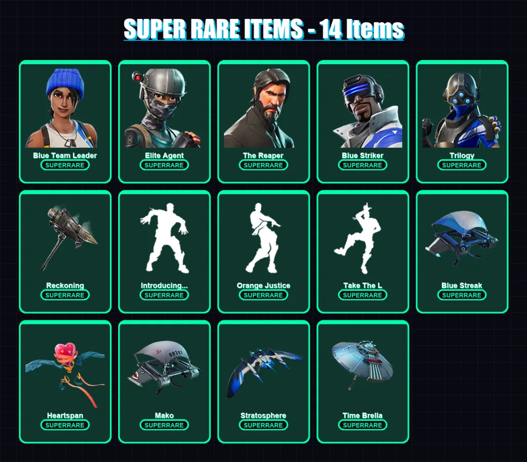 [PS4/PS5/XBOX/PC] | Blue Team Leader | Elite Agent | The Reaper | Blue Striker | Trilogy | 71 skin | 59 pickaxe | 62 emote | 68 glider | Lv979 — Fortnite account